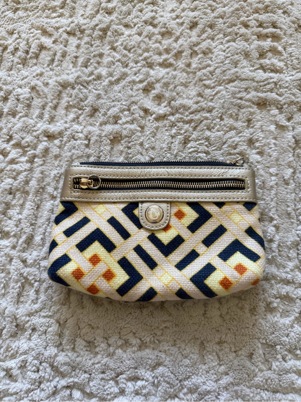 Spartina Canvas Patterned Wristlet Pouch in Navy and Cream